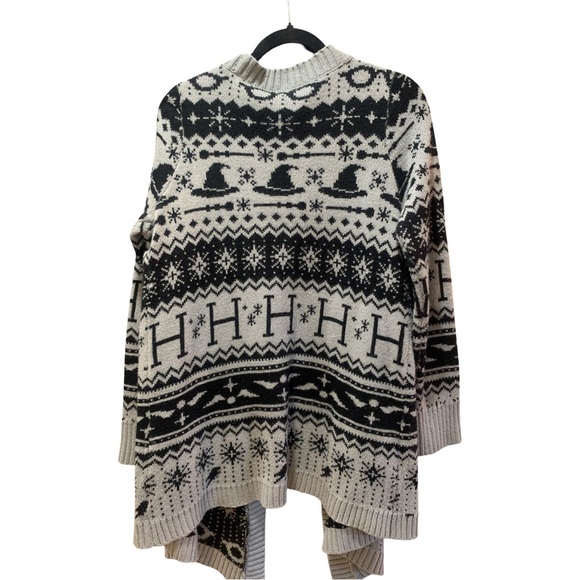 Hot Topic Harry Potter Fair Isle Gray Black Open Cardigan Medium - Picture 3 of 8